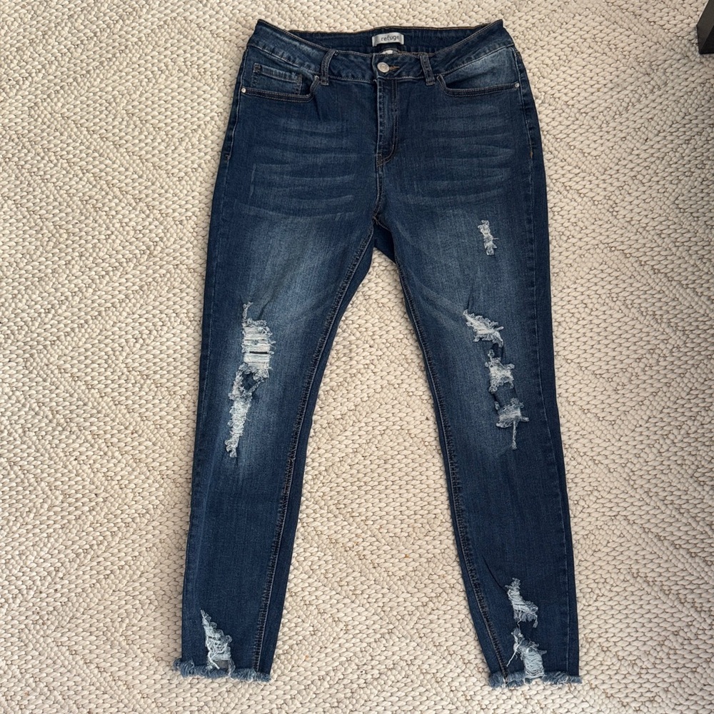 Refuge Dark Blue Distressed Skinny Jeans